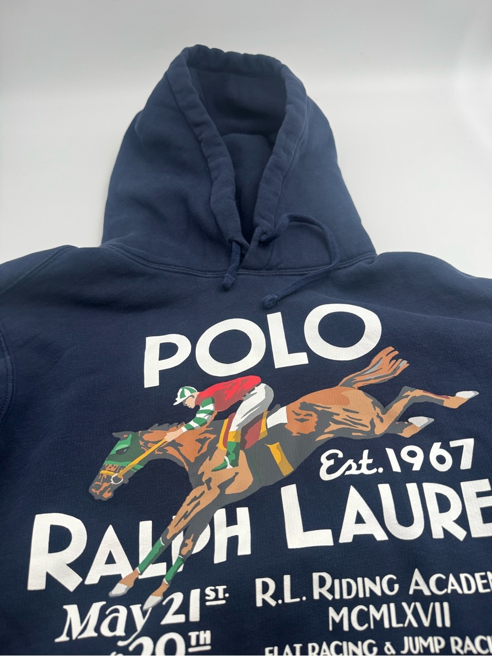 Ralph Lauren Navy Blue Pullover Hoodie with Yellow Logo Tag